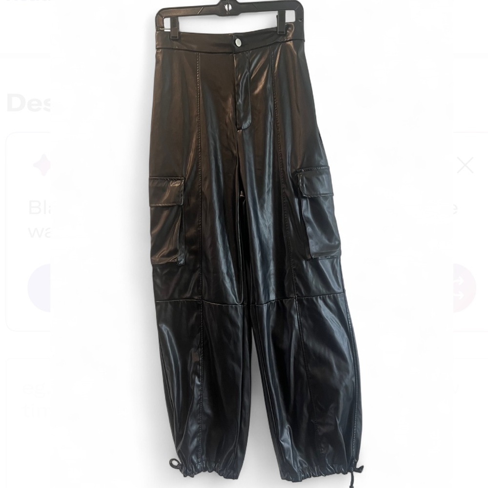 Fashion Nova Shiny Black Cargo Wide Leg Pants - Picture 3 of 13